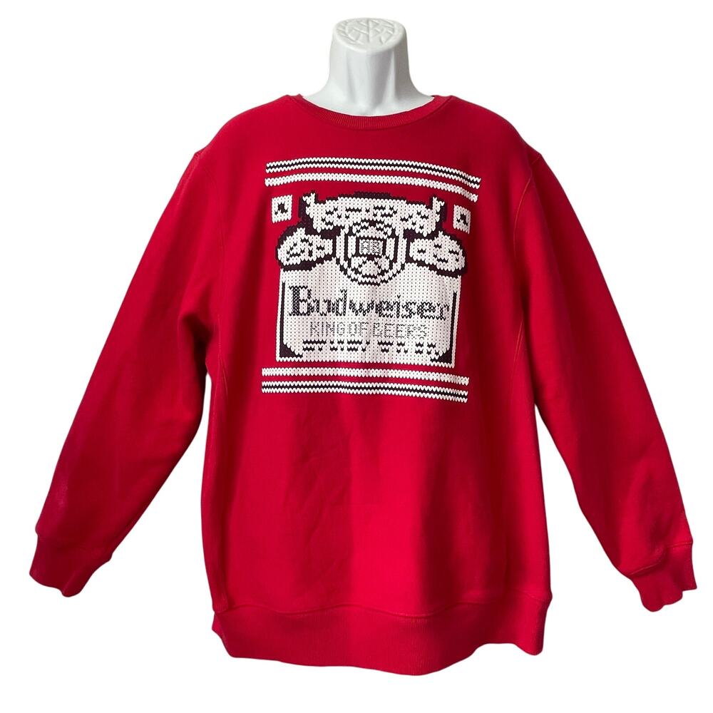 Sport Tek Budweiser King of Beers Heavyweight Ugly Christmas Sweatshirt Size XL